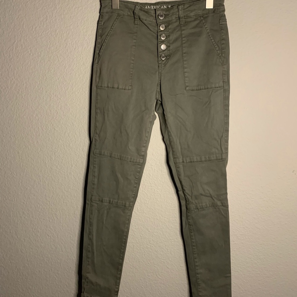 Army Green Button detail pant